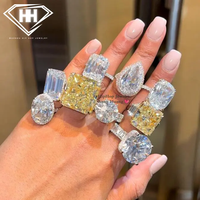 Anel de noivado de diamantes de laboratório de luxo para mulheres, prata 925 Moissanite real 10K 14K, anel de casamento com diamantes e moissanite