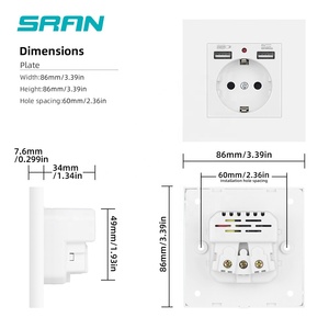 Usb c插座2插头快速充电器端口欧洲开关5/9/12v电源插座，带usb - Product Image 3