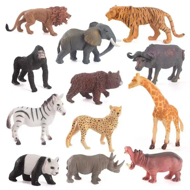 Giocattoli di carattere del mondo animale della foresta di vendita calda di 12 vestiti dello zoo di plastica stereo dei cartoni animati animali selvatici giocattoli per bambini