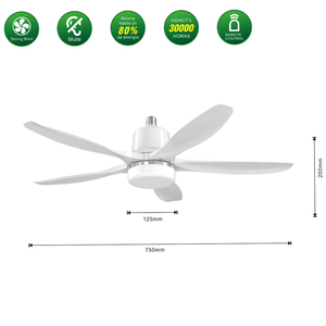 Ce 30 inch 5 Blades E27 ổ cắm <span class=keywords><strong>fan</strong></span> hâm mộ ánh sáng ứng dụng điều khiển thông minh stepless Dimmable dẫn bóng đèn ổ cắm quạt trần với ánh sáng và từ xa - Product Image 6