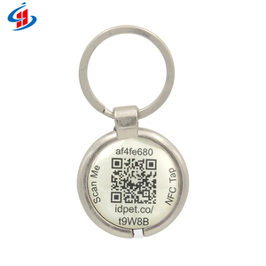 Personalizzabile NFC QR Code Pet ID Tag Mini RFID controllo di accesso portachiavi con struttura in metallo animale stampabile assorbe PET ID NFC TAG - Product Image 3