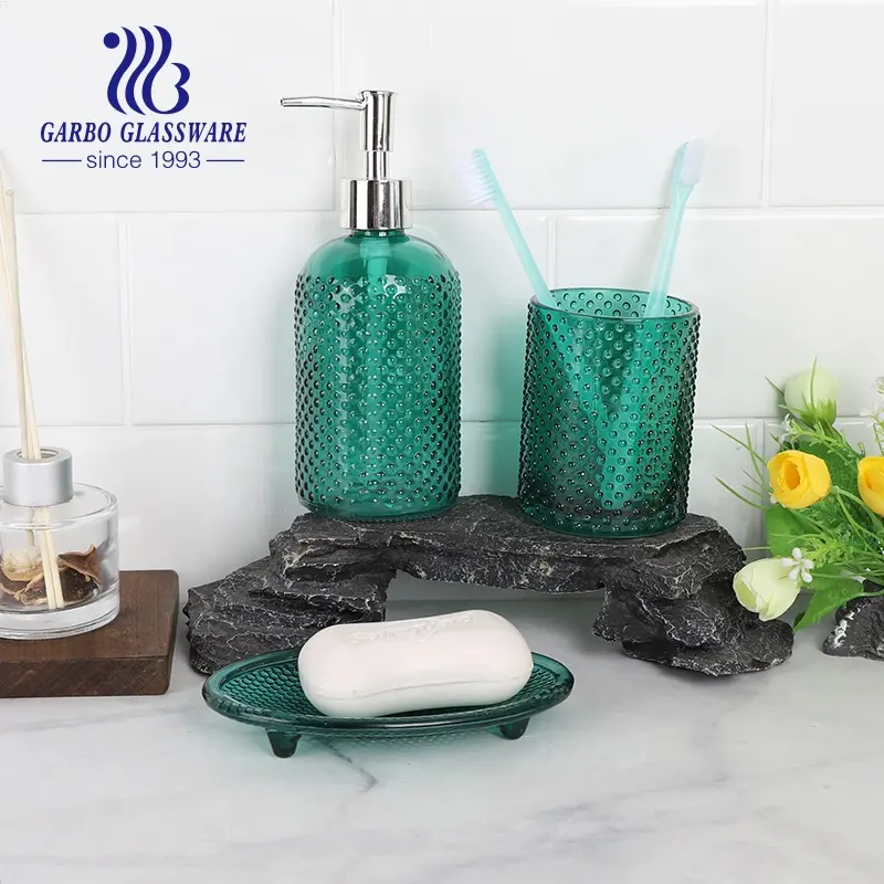 Accessori da bagno in vetro 3 pezzi Set Dispenser per lozioni disinfettante