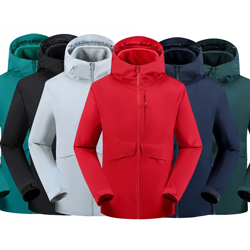 Custom Outdoor 3 In 1 Winter Jacket Unisex Removable Fleece Coat Hiking Waterproof Breathable Warm Hooded Snowboard Clothing