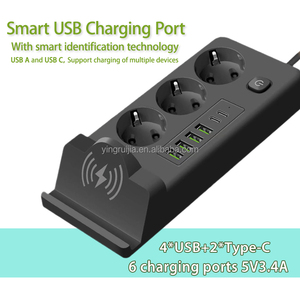 European 3 Socket Power Strip With Wireless Charging Rack,Extension Cable 3 Outlets With USB a + USB C Port Charger Power Socket - Product Image 6