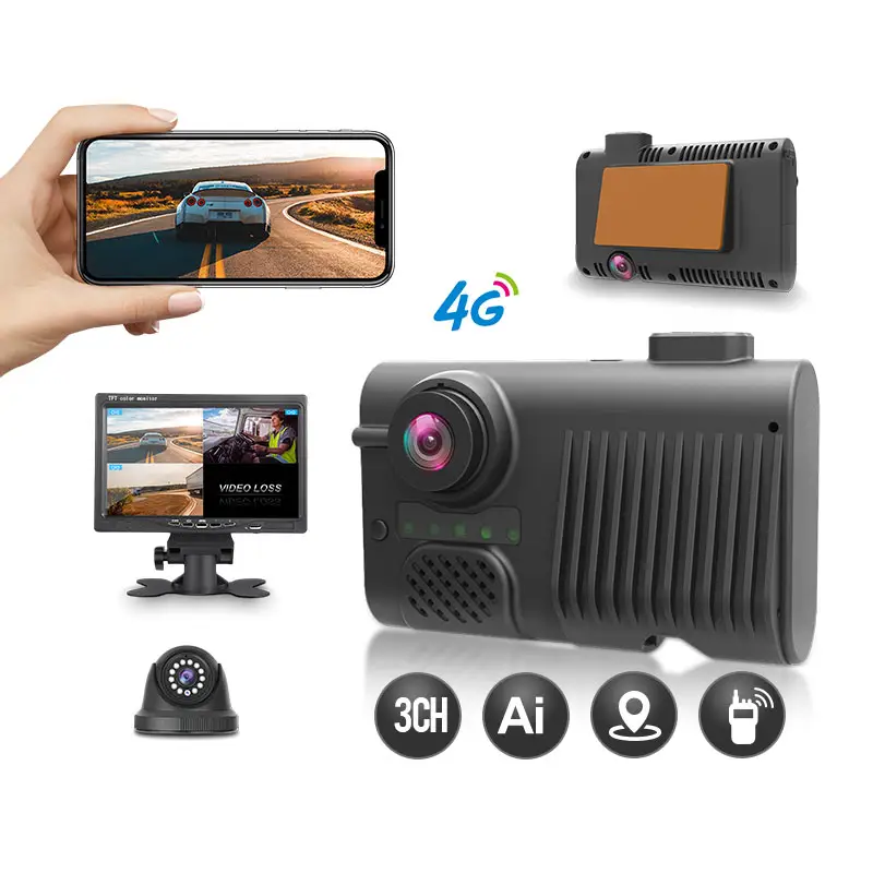 360カーカメラシステムモバイルDVR 4G MdvrAdasカーダッシュカム3チャンネルダッシュカムダッシュカーカメラ (SIMカード付き) 4GLte