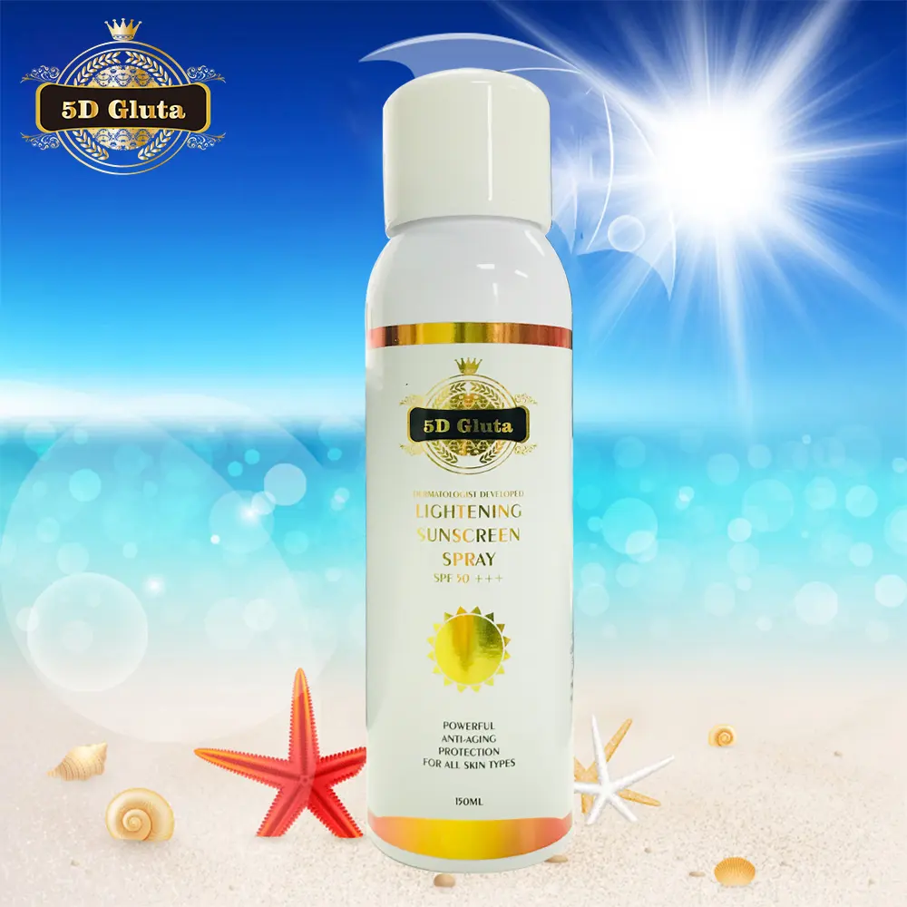 Spray solar 5d gluta spf 50 +, protetor solar iluminador, pele relaxante contra uva + b, queimaduras de sol, absorção rápida