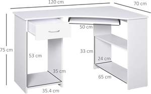 L-Shaped Canto <span class=keywords><strong>Computer</strong></span> <span class=keywords><strong>Desk</strong></span> 2 Prateleiras Ampla Worktop Teclado Bandeja Gaveta & <span class=keywords><strong>CPU</strong></span> <span class=keywords><strong>Stand</strong></span> Home Office Estudo Quarto Mobiliário Branco - Product Image 3