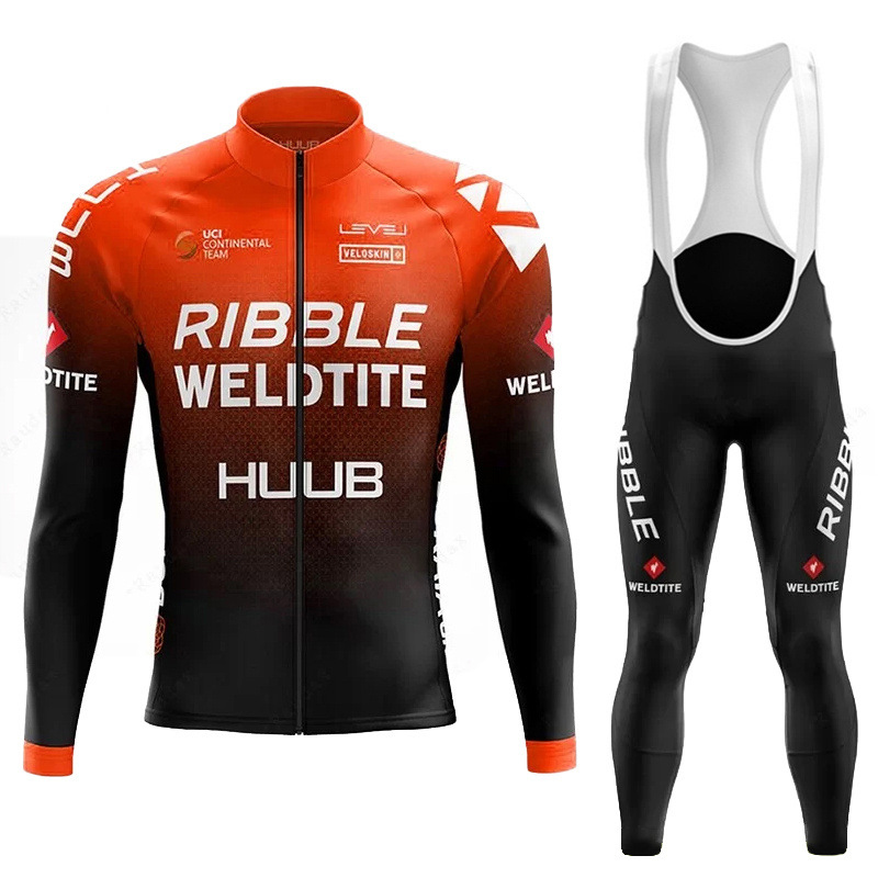 Collant de cyclisme orange + bavoir - Blanc