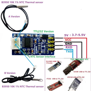 DC 5V 12V 24V RS485 RS232 TTL Modbus Rtu NTC termistor Sensor de temperatura MÓDULO DE Monitor de adquisición remota B3950 10K 1% - Product Image 6