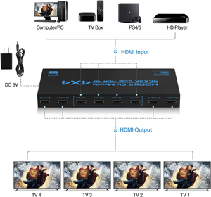 4K 60HZ HDMI Matrix Switch 4x4 4 en 4 Out HDMI 2,0 Matrix Switcher Splitter con SPDIF EDID Extractor IR Control HDCP 2,2 ARC - Product Image 2