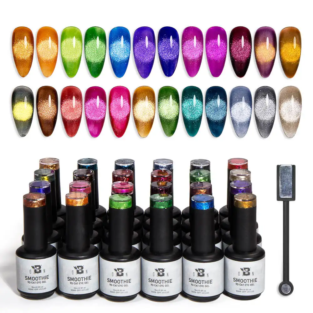 BOZLIN 24 Couleurs 9D Smoothie Magnétique Gel À Ongles Soak Off Cat Eye Vernis À Ongles