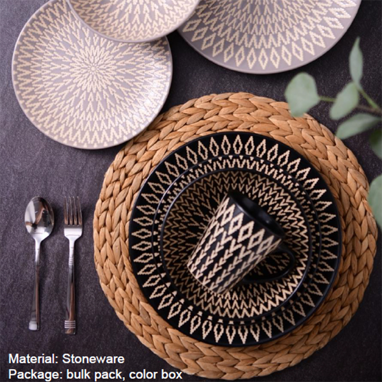 Ceramic dinner plates set price 2021 new style Black Pink Grey Stoneware dinner sets restaurant crockery dinnerwares