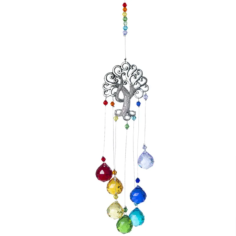H & D Suncatcher Cristal de Chakra bolas de colores prisma Árbol de la vida de la ventana colgante Arco Iris sol Catcher decoración casa de Navidad