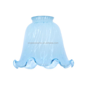 Customized Lighting Housing Hand Blown Sky Blue Flower Shaped Pendant Light <strong>Glass</strong> <strong>Lamp</strong> Shade <strong>Reflector</strong>