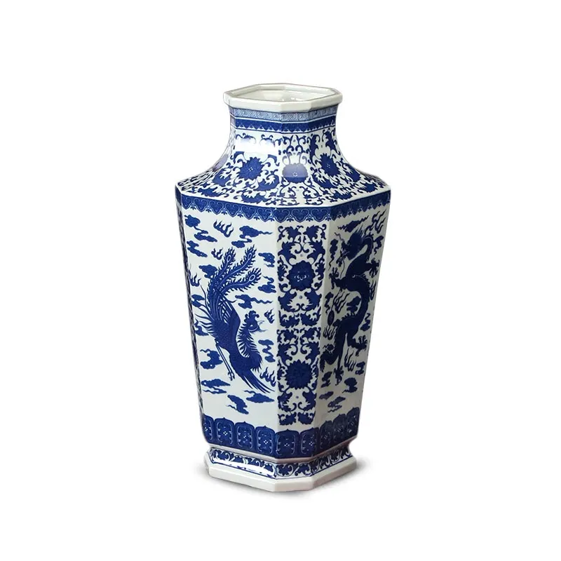 Jarrón de cerámica de porcelana azul y blanca clásica antigua oriental china para el hogar