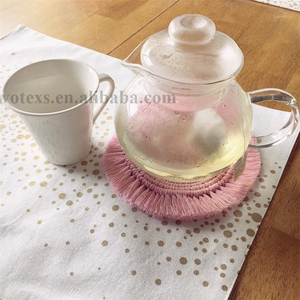 HC009定制设计粉红色现代棉餐垫饮料波西米亚风家居装饰花边咖啡杯垫绳花边垫