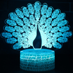<span class=keywords><strong>3D</strong></span> 孔雀 LED 夜灯房子装饰动物 RGB 灯卧室睡灯 7 颜色变化男孩孩子圣诞礼物玩具