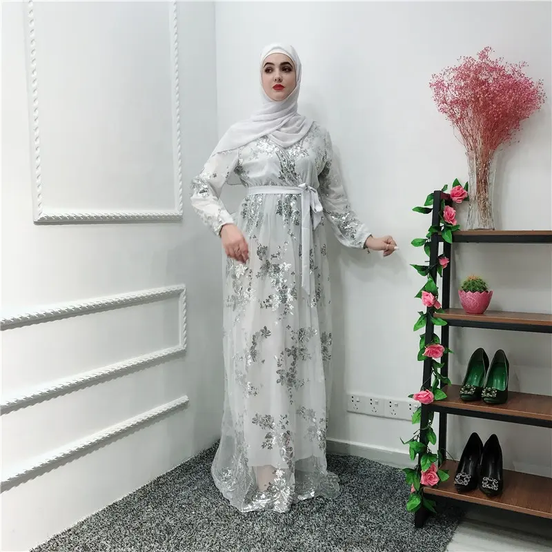 Wholesale 2019 latest muslim women dubai abaya kaftan style sequin wedding party dresses