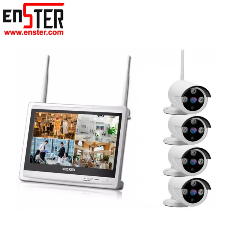 Sistema de seguridad Cctv con pantalla LCD de 12,5 pulgadas, cámara impermeable de día y noche, Kit NVR DVR inalámbrico, 4 canales