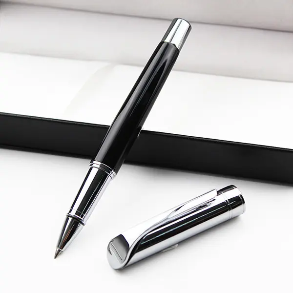 RCRO-026 High Quality Black Silver Custom Engraving Company Logo Metal Ink Logo Pen Baoer Roller Ball Pens