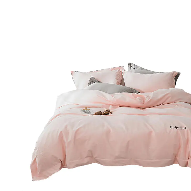 Amazon venditore caldo Rosa Del Ricamo copertura della trapunta 100% cotone lavato biancheria da letto set trapunta Comforter set completo