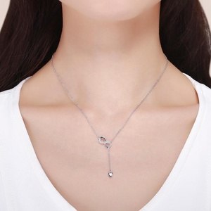 SCN223 925เงินสเตอร์ลิงอินฟินิตี้ตลอดกาลรักโซ่จี้ห้อย Lariat สร้อยคอเพทายเครื่องประดับสำหรับผู้หญิง