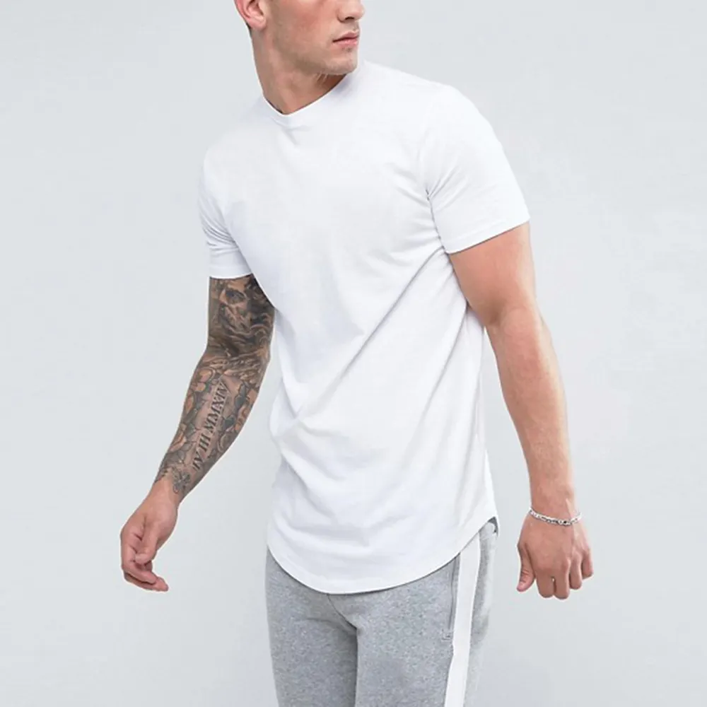 100% מסורק כותנה רגיל מותאם אישית עגול תחתון גברים לבן T חולצה