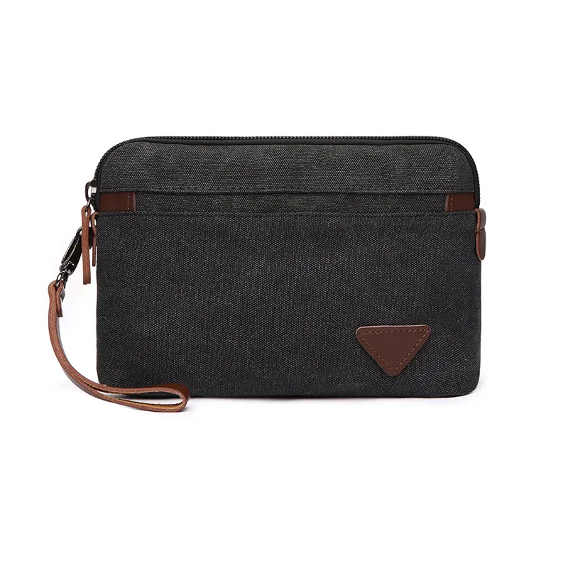 Bolso de mano con asa para hombre, bolsa de mano masculina de lona lisa y negra, Estilo vintage, bolso de mano colgante para viaje, aseo personal y maquillaje