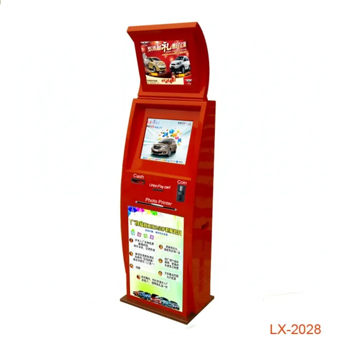 Máquina expendedora de tickets de cine, pantalla LED táctil de doble pantalla infrarroja para publicidad, quiosco operado por monedas con impresora
