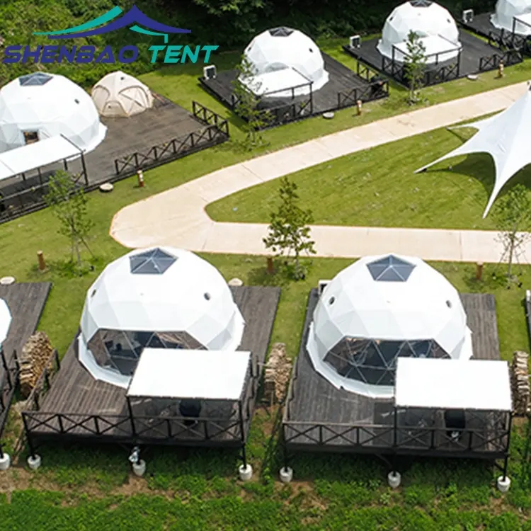 Barraca de glamping geodésica impermeável para Yurt, boa transmissão de luz e proteção UV