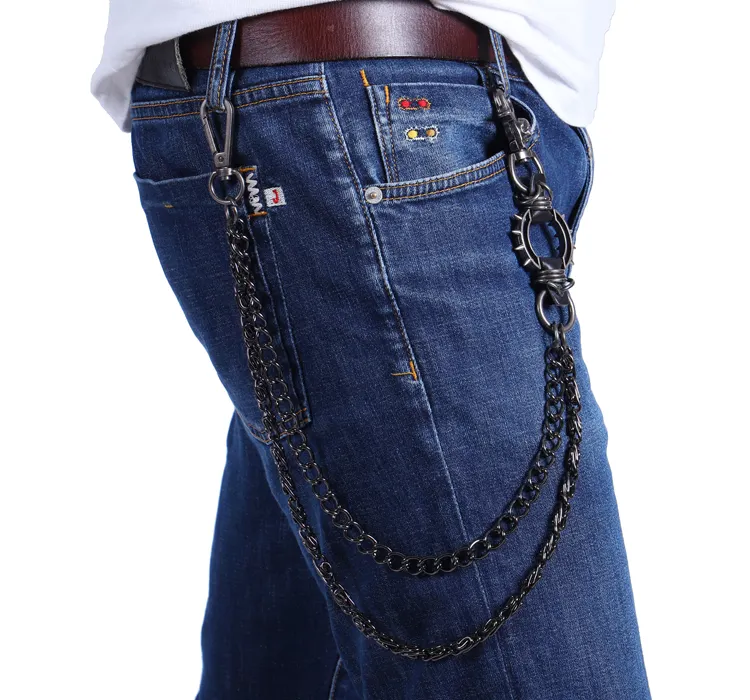 Vente chaude Hommes Punk Jean Chaîne Pantalon Long Portefeuille Sac À Main Porte-clés