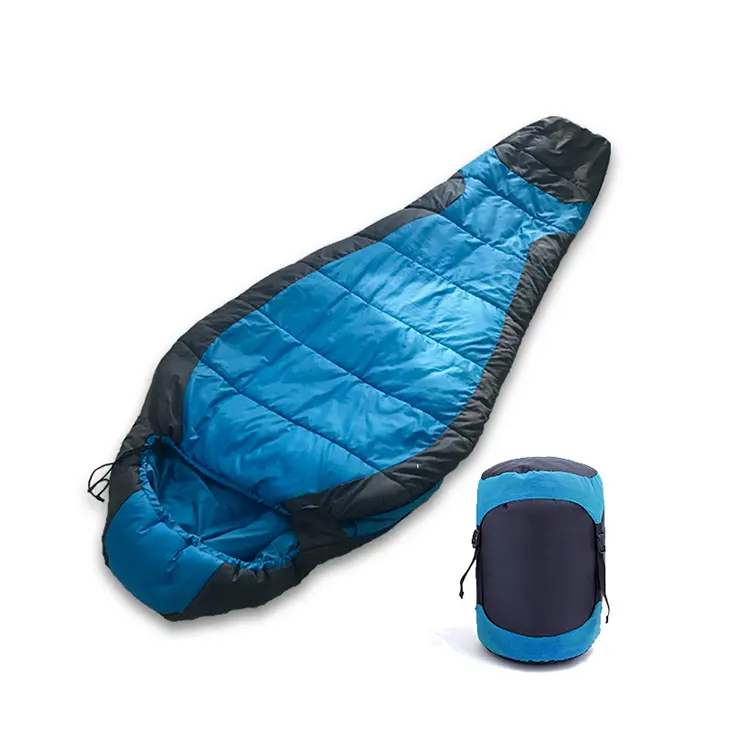 OEM फैक्टरी मूल्य हल्के गर्म मौसम वयस्क खोखले फाइबर कपास स्लीपिंग बैग मम्मी आकार स्लीपिंग बैग के साथ Primaloft