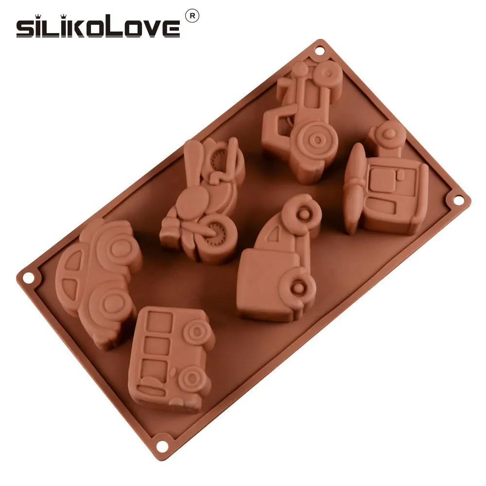 6 cavità Dell'automobile Del Fumetto di Figura Del Silicone Del Cioccolato muffa Del Biscotto della muffa Del Ghiaccio Della Gelatina di Cottura Della Muffa del Mestiere Dello Zucchero Della Torta Del Fondente Che Decora Gli Attrezzi