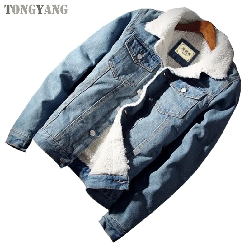 TONGYANG-Chaqueta y abrigo para hombre, chaqueta vaquera de lana cálida a la moda, prendas de vestir de vaquero de talla grande para invierno