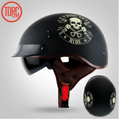 TORC T55 विंटेज डॉट अनुमोदित मोटरसाइकिल हेलमेट के साथ विंटेज गर्मियों में आधा हेलमेट भीतरी का छज्जा जेट रेट्रो capacete टोप मोटो डॉट