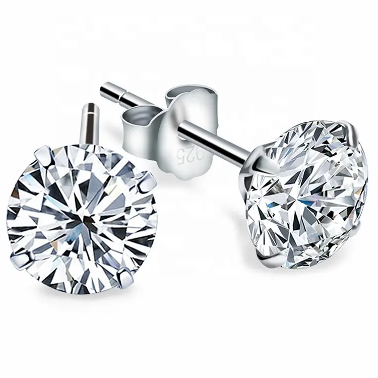 Promotion en gros bijoux en argent sterling véritable 925 3mm 4mm 5mm 6mm 7mm 8mm boucles d'oreilles classiques rondes en zircon cubique CZ