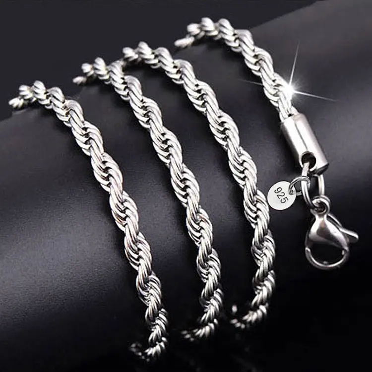 Phụ Nữ Người Đàn Ông Twist Rope Chuỗi Rắn Vòng Cổ Trang Sức Mới Nhất Vòng Cổ Bạc Mạ Hot Bán 925 Bạc Hình Học 4Mm Hiphop 19N-31