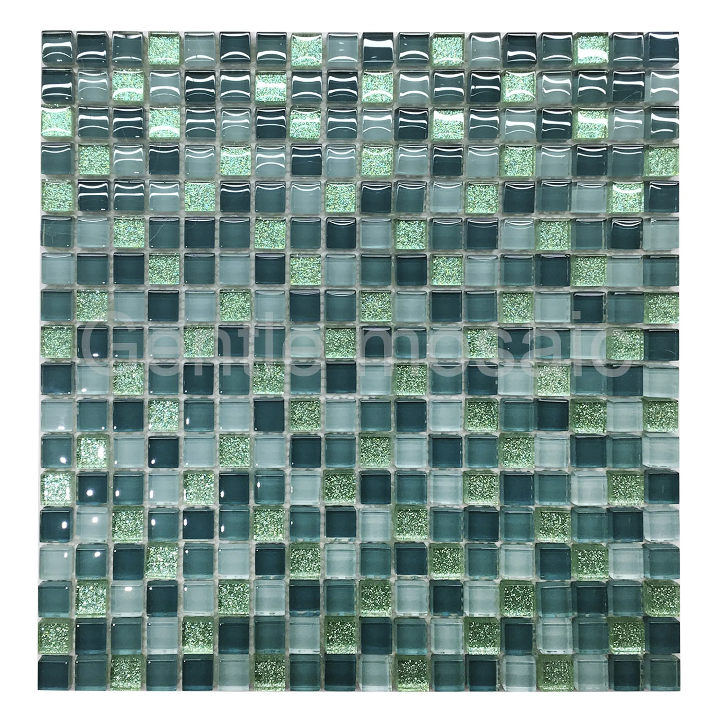 Venta al por mayor decoración de la pared de 8mm mosaico verde mixta cuadrado pequeño cubos de cristal de mosaico de vidrio