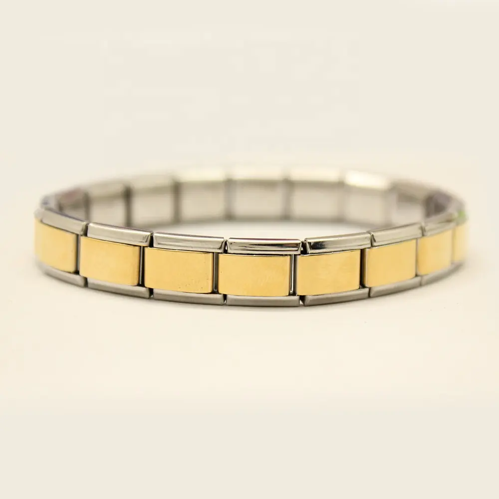 Bracelet ajustable en acier inoxydable 304, maillons modulaires, taille classique 9mm, plaqué or, breloque, italien