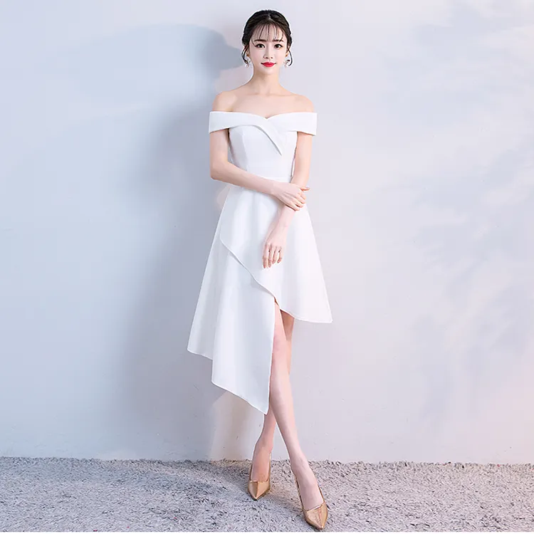 1279# bridesmaid dresses Asymmetrical Cap Sleeve Short A-line Zipper-up Open Back Woman Evening Dress Fashion Korean Party skirt