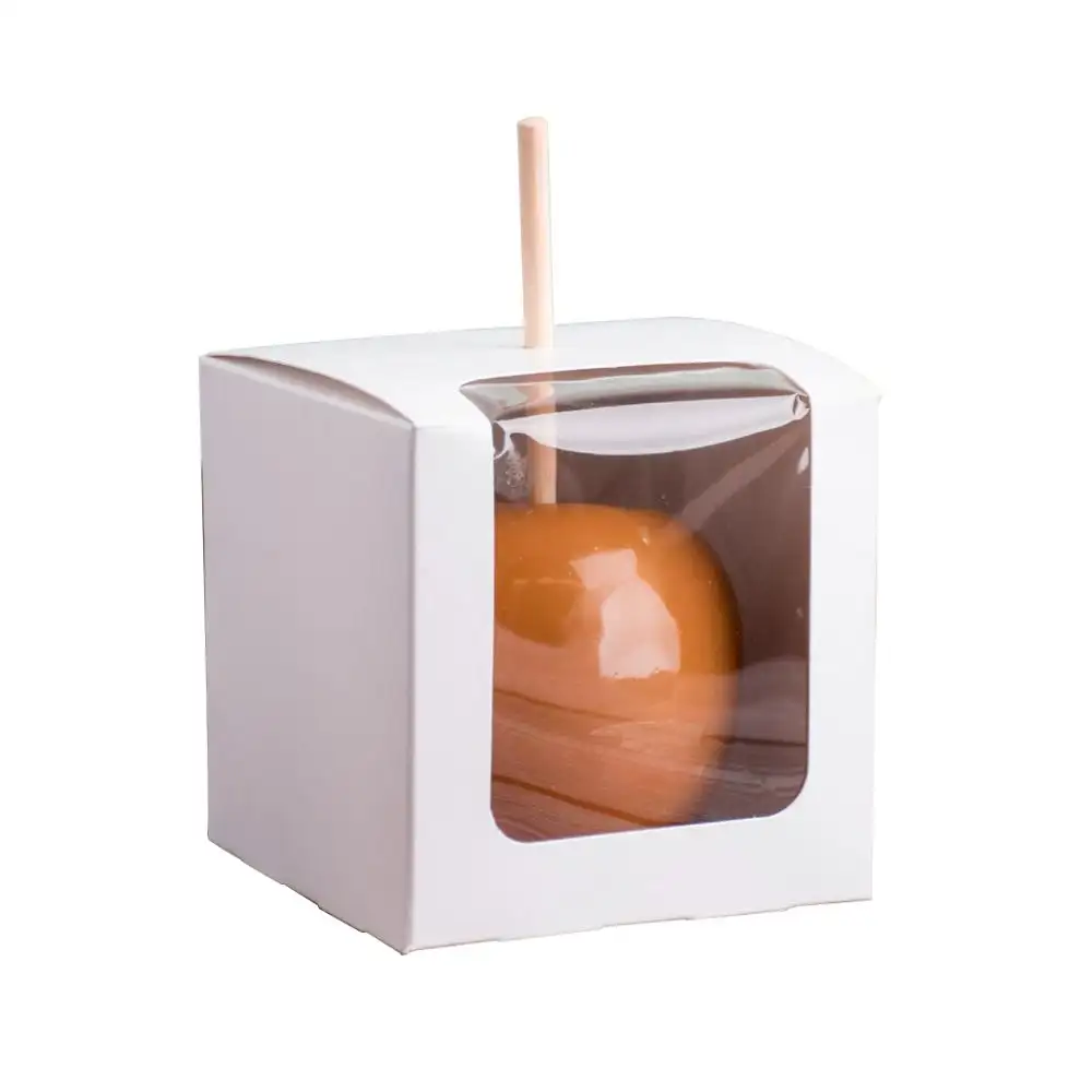 Scatola espositiva in carta per imballaggio di mele caramelle personalizzate con finestra e foro nella parte superiore