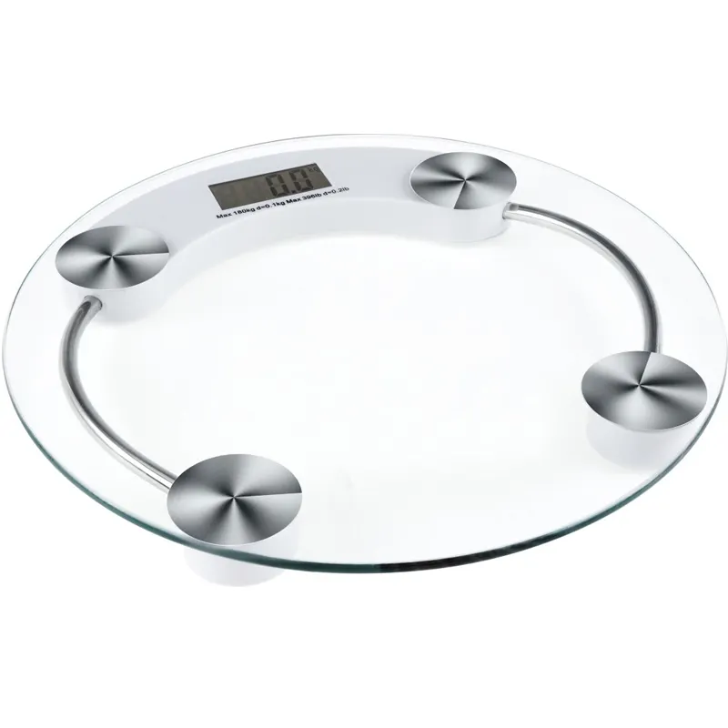 Household 180kg Lcd Display Round Glass Digital Bathroom Body Weighing Scale