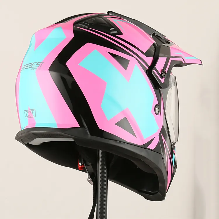 Certificat ECE 22.06 casques de conduite de moto rose noir à la mode pour femmes