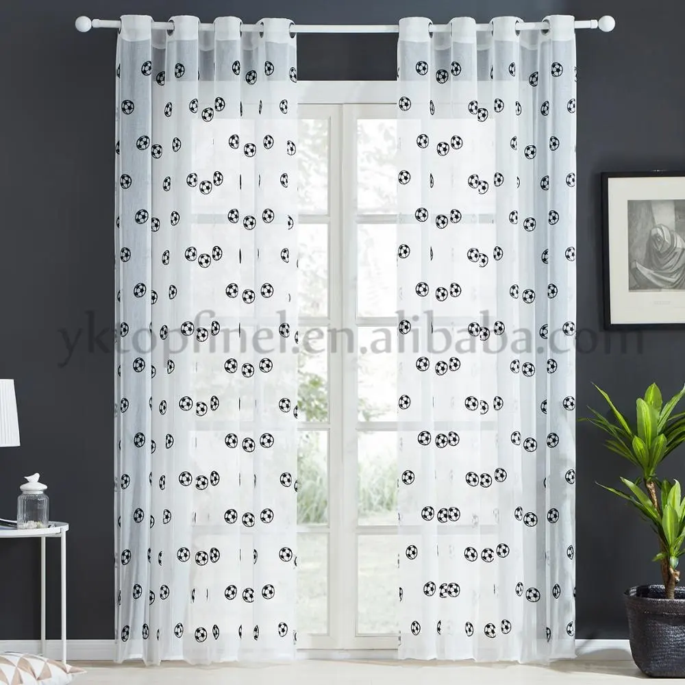 Wholesale Embroidered Terylene Football White Sheer Curtains Voile Panels For Living Room Bedroom Tulle European