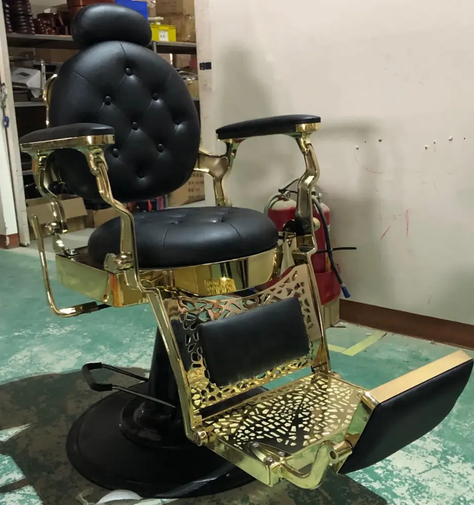 2019 último 3 años de garantía de servicio pesado Super bomba hidráulica de Recline de oro metálico y Negro estilo silla de barbero Silla de salón silla