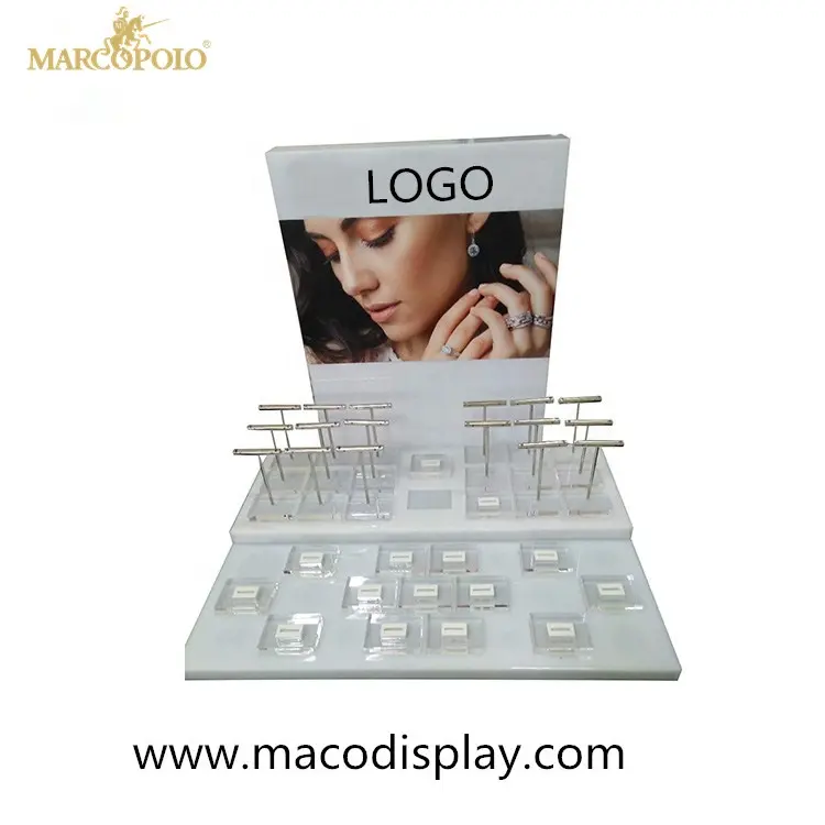Yeni Ürünler Tezgah L Şekilli Sticker Beyaz Takı Ekran Akrilik Logo Ile
