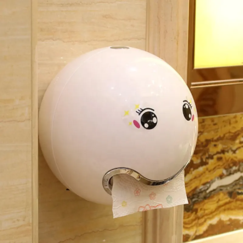 ใหม่น่ารัก EMOJI ออกแบบห้องน้ำ Facial ห้องน้ำกระดาษผ้าเช็ดตัวผู้ถือม้วนกาวติดผนัง ABS พลาสติกกล่องกระดาษทิชชู