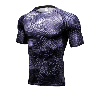 新しい3Dパターン印刷メンズマッスルスポーツ半袖Tシャツタイトワークアウトトップス