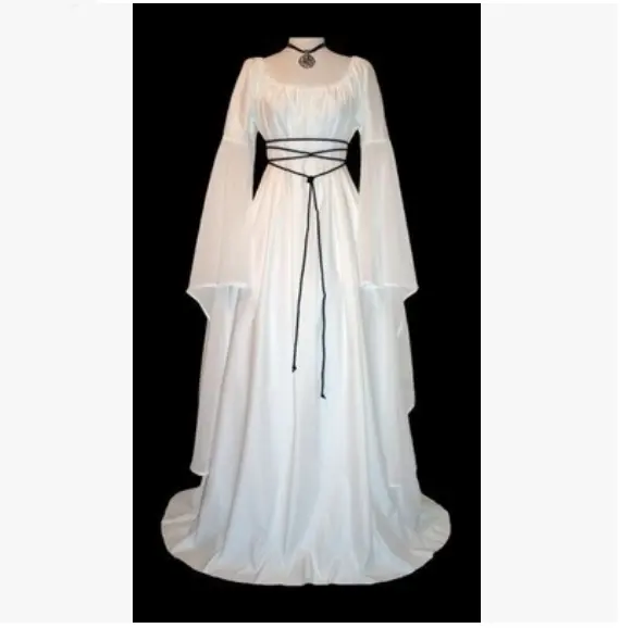 Traje manga longa cosplay feminino, vestido clássico medieval longo do chão renascentista gótico