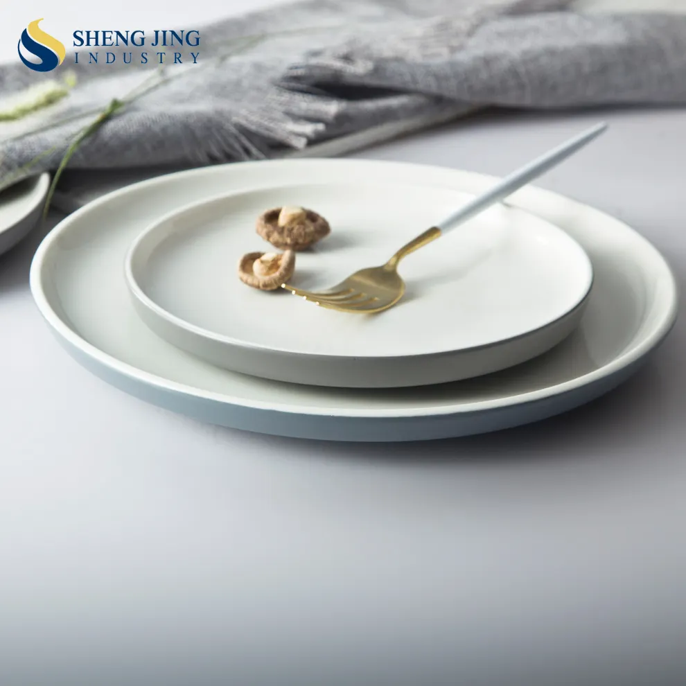 Grey And White Ceramic Porcelain Kitchen Dessert Dinner Plate Sets Manufacturer Customized